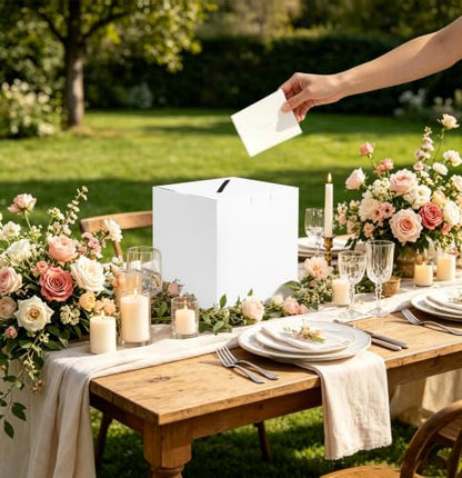 SietDESEO White Card Box with Slot Money Gift Card Box Holder for Party Wedding Reception Birthday Graduation Bridal Shower Baby Shower Diaper Raffle Box - color: WHITE CARD BOX, size: 7.8 X 7.8 X 7.8 INCH