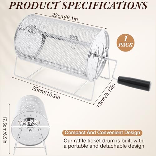 Teenyyou Raffle Drum Holds 1000 Tickets, Metal Ticket Wheel Spinner with Stand, Raffle Tickets Cage for Games Events, Parties, School Drawings(Crank Handle, Sliver, 9.06" x 5.51", Medium) - color: Silver, size: 9.06" X 5.51", Medium, style: Crank Handle