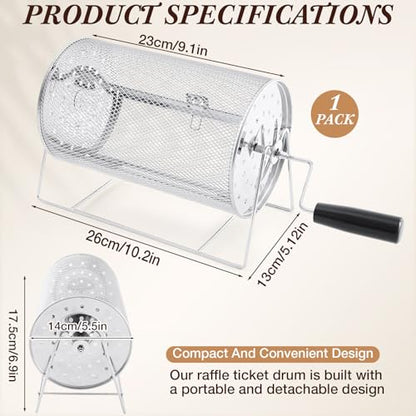 Teenyyou Raffle Drum Holds 1000 Tickets, Metal Ticket Wheel Spinner with Stand, Raffle Tickets Cage for Games Events, Parties, School Drawings(Crank Handle, Sliver, 9.06" x 5.51", Medium) - color: Silver, size: 9.06" X 5.51", Medium, style: Crank Handle