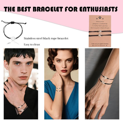 Pet Memorial Bracelet Adjustable Friendship Bracelets for Women Men Pet Sympathy Bracelet for Loss of Cat Dog Sympathy Gift Dog Cat Lovers Remembrance Gifts Matching Bracelets for 2 with Card