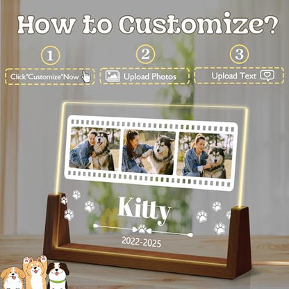 Personalized Dog Memorial Gifts, Custom Acrylic Light Up Picture Frame | Custom Pet Loss Gifts Cat Pet Memorial Gifts with Pictures for Pet Lover, Loss of Dog Sympathy Gifts - color: style-8