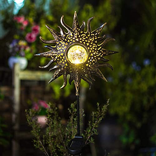 TAKE ME Sun Solar Lights Outdoor Waterproof Metal Garden Stakes for Patio Yard Walkway LawnPatio Mothers Gifts Mom Wife Grandma (Sun)