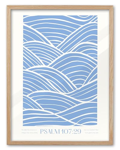 EcoHest 16x20 in Psalm 107:29 Ocean Waves Framed Christian Wall Art - color: Framed Christian, size: 20"L x 16"W