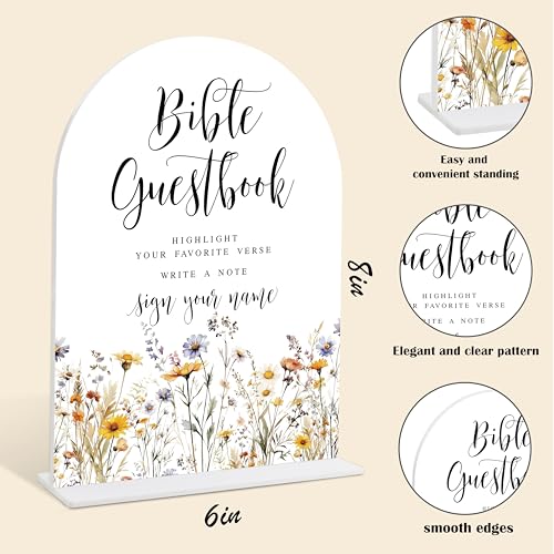 Wedding Signs for Ceremony and Reception, Boho Floral Acrylic Bible Guestbook Sign, Wedding Signage with Stand, Bridal Shower Table Centerpieces, Supplies for Engagement Reception Event Party, 36 - color: Bible Guestbook Sign, 36