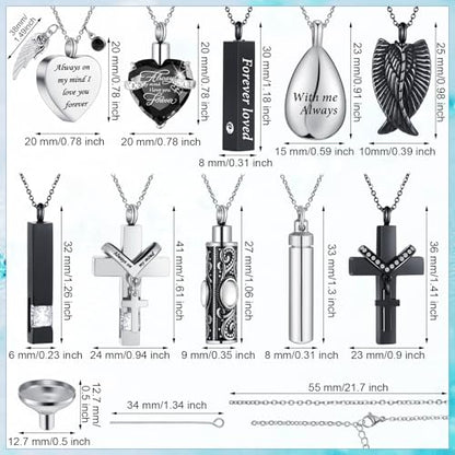 Jexine 10 Pcs Urn Necklace Cremation Jewelry for Men - color: Black, White
