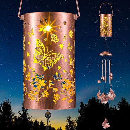 Retisee Butterfly Solar Wind Chimes Outdoor Metal Butterfly Gifts Solar Light Windchimes Outside Indoors Christmas Decoration Birthday Gift for Home Lawn Porch Patio Garden Yard - style: Butterfly