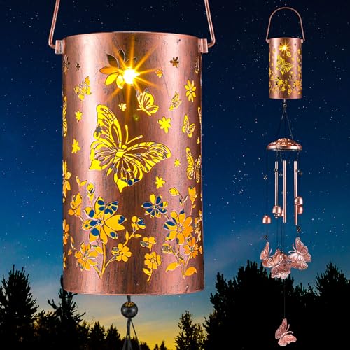 Retisee Butterfly Solar Wind Chimes Outdoor Metal Butterfly Gifts Solar Light Windchimes Outside Indoors Christmas Decoration Birthday Gift for Home Lawn Porch Patio Garden Yard - style: Butterfly