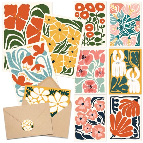 AUDREE Blank Cards with Envelopes, Modern Abstract Flowers 50 Pack