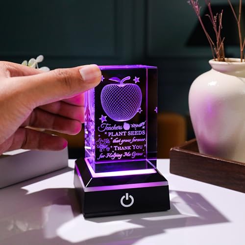 Teacher Appreciation Gifts for Women Men - 3D Crystal Engrave Teacher plant seeds with heart with Base - Best Unique Christmas Retirement Thank You End of The Year Gifts for Teacher from Students - style: Teacher gifts-plant seeds
