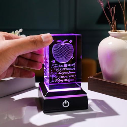 Teacher Appreciation Gifts for Women Men - 3D Crystal Engrave Teacher plant seeds with heart with Base - Best Unique Christmas Retirement Thank You End of The Year Gifts for Teacher from Students - style: Teacher gifts-plant seeds