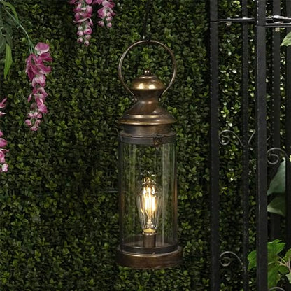 Alpine Corporation ILT102HH-S-GD Gold Metal & Glass Lantern with Warm White LED Light, LED Patio Light, 17" H, Small, Gold - style: 19" H - Gold Metal and Glass w/ Light