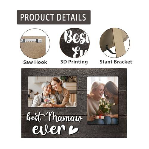 Mamaw Gifts, Mothers Day Mamaw Gift from Grandkids, 3D Photo Frame Hold 4x6 Inches Two Photos - Picture Frame Present for Grandparents Day, Birthday - color: mamaw
