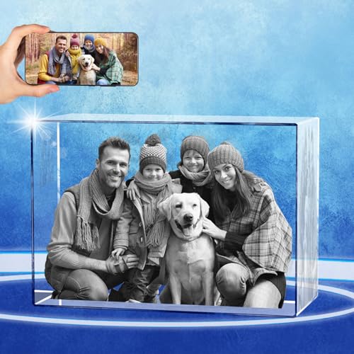 Personalized 3D Crystal Photo, Customized Laser Engraved Glass Picture Frame, Great Anniversary, Birthday, Christmas, Father's Day, Memorial Gifts for Women, Grandpa, Dad, Mom(Landscape, Large) - color: Landscape, size: Large