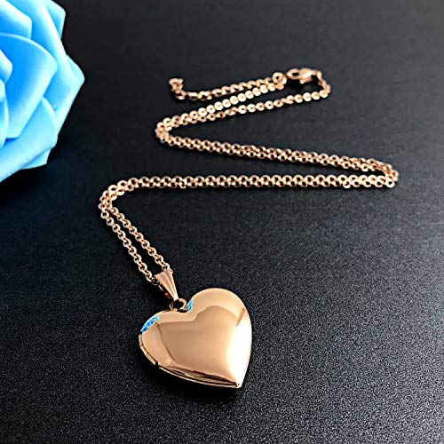YOUFENG Love Heart Locket Necklace that Holds Pictures Polished Lockets Necklaces Birthday Gifts Unicorn - color: RoseGold