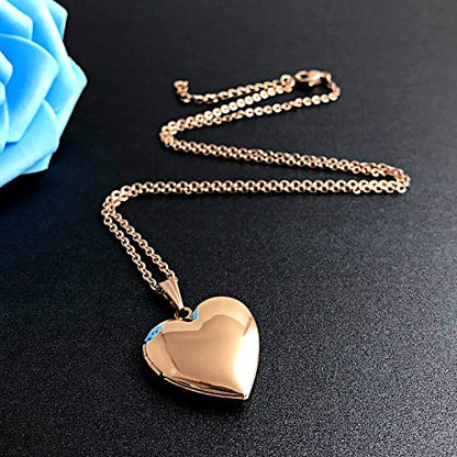 YOUFENG Love Heart Locket Necklace that Holds Pictures Polished Lockets Necklaces Birthday Gifts Unicorn - color: RoseGold
