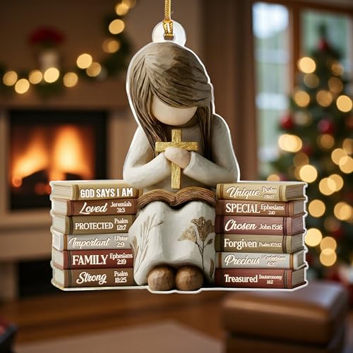 God Says I Am Christian Christmas Ornament 2026, Faith Gifts for Women | 2D Flat Acrylic Book Lover Design, Christian Ornaments for Christmas Tree, God Gifts for Women, Daughter Christmas Ornament - color: Kat_lh God You Arr Girl Book