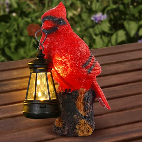 Suzile Cardinal Garden Statue with Solar Lantern 6.3 Solar Light for Outside Cardinal Garden Decor Sculptures & Statues Lights for Lawn Decor Unique Ornament Gift for Women Mom