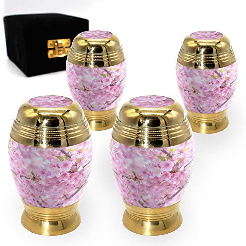 Cherry Blossom Keepsake Urns for Human Ashes with Velvet Gift Box for Cremation Keepsakes for Ashes - Small Cremation Urn and Small Keepsake Urn Set of 4 - color: Cherry Blossom