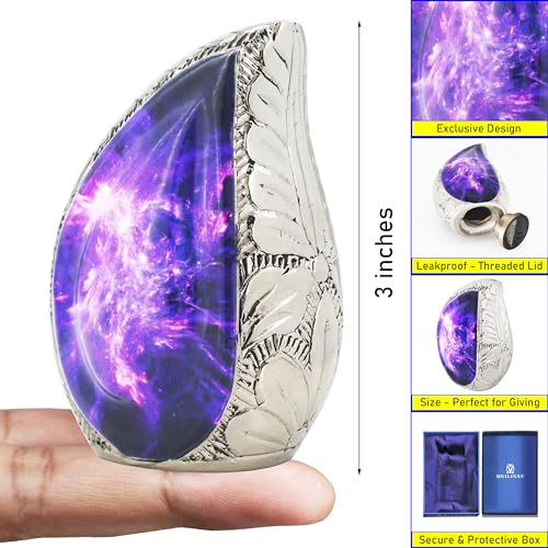M MEILINXU Purple Small Urns for Human Ashes, Galaxy Teardrop Keepsake Urn - color: Purple & Blue, size: Small / Keepsake