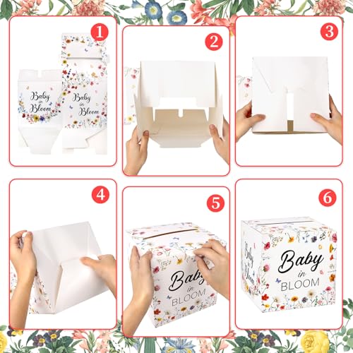 Hxezoc Baby in Bloom Card Box Baby Shower Wildflower Favors Post Box Cardboard Receiving Diaper Raffle Card Box Holder for Reception, Baby Showers, Baby Birthday Party Table Centerpiece Decorations - style: Baby in Bloom