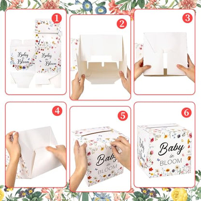 Hxezoc Baby in Bloom Card Box Baby Shower Wildflower Favors Post Box Cardboard Receiving Diaper Raffle Card Box Holder for Reception, Baby Showers, Baby Birthday Party Table Centerpiece Decorations - style: Baby in Bloom