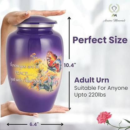 Urns for Human Ashes Adult, Large Cremation Urn for Men & Women, Handcrafted Metal Urn with Secure Lid for Funeral & Burial (Eternal Butterfly - 220 Cubic Inches) - color: Eternal Butterfly