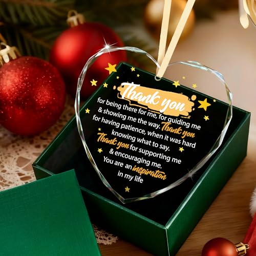 Thank You Gifts for Teacher, Coworker, Boss, Mentor, Appreciation Week Teachers Day End of Year/School Gift, Thank You for Helping Me Grow, Gratitude Heart-Shape Glass Ornament Keepsake with Box - style: Heart-Thank You