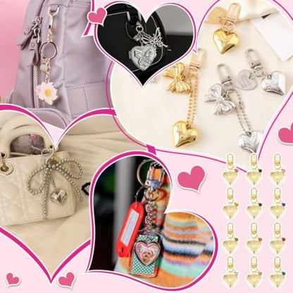 PH PandaHall 12 sets 18k Gold Plated Heart Locket Charms Gold Heart Pendants Memorial Charms Photo Locket Keychain Bag Charm with Birth Stones for Birthday Anniversary, Pendant: 1.2 Inch