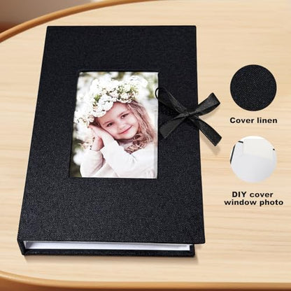 Photo Album 4x6 100 Pockets, Slip-in Picture Albums, Linen Cover Top Loader Vertical Pockets Albums for Baby, Kids Boy Girls, Wedding, Family, Anniversary, Black - color: Black, size: 100 Pockets white Bandage