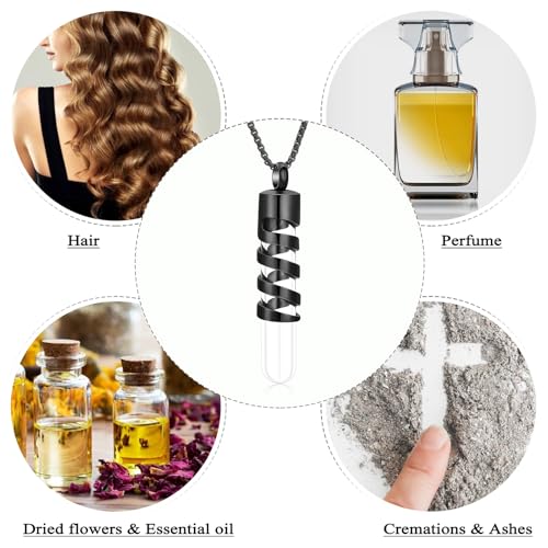 Oinsi Clear Glass Tube Cremation Urn Jewelry Ashes Holder Necklace Keepsake Memorial Pendant Including Box/Fill Kits - color: Black (Angel wing)