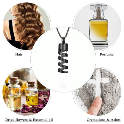Oinsi Clear Glass Tube Cremation Urn Jewelry Ashes Holder Necklace Keepsake Memorial Pendant Including Box/Fill Kits - color: Black (Angel wing)