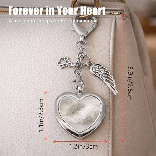 Pet Loss Sympathy Gift for Dog or Cat Owners, Heart Fur Memorial Keychain, Stainless Steel & Glass Keepsake Locket, Emotional Pet Remembrance Keyring for Daily Carry or Bag Charm