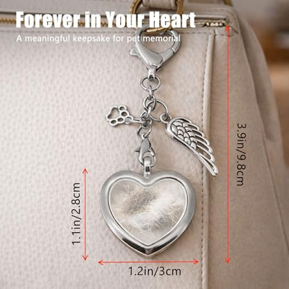 Pet Loss Sympathy Gift for Dog or Cat Owners, Heart Fur Memorial Keychain, Stainless Steel & Glass Keepsake Locket, Emotional Pet Remembrance Keyring for Daily Carry or Bag Charm