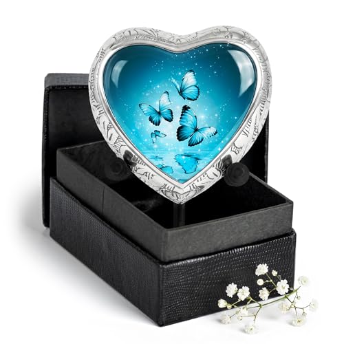 Aqua Butterfly Cremation Urn for Human Ashes, Small Keepsake Heart Urn for Female, Decorative Memorial Funeral Urn for Women, Mini Burial Urn for Ashes, Keepsake for Home Display or Sympathy Gift - size: Small Keepsake Heart