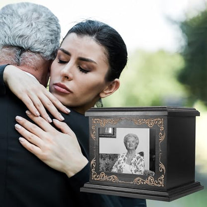 ADMLC Cremation Urns for Human Ashes Adult Up to 200 IBS with Photo Frame | 100% Wooden Handcrafted Memorial Keepsake Urn for Ashes,Funeral Burial Caskets Urn Suitable for Male Female Men Women Dad Mom