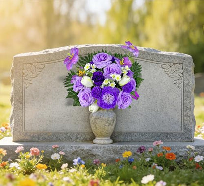 Artificial Cemetery Flowers,Memorial Flowers,Beautiful Arrangements for Headstones,Silk Tulip Rose Hibiscus Daisy