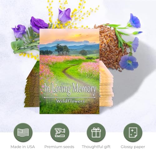 25 Wildflower Seed Packets - Celebration of Life Decorations - Funeral Favors - Memorial - Wild Flower Seeds Throw and Grow Perennial & Annual Mix to Attract Pollinators Bees and Butterflies Non-GMO