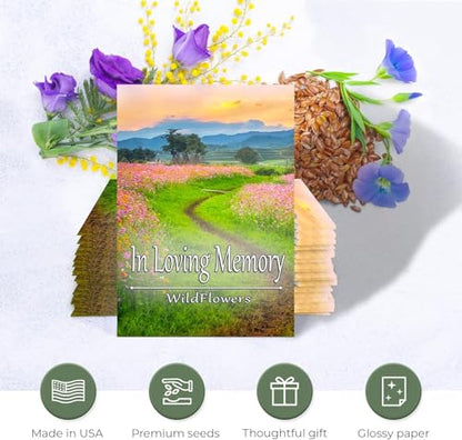 25 Wildflower Seed Packets - Celebration of Life Decorations - Funeral Favors - Memorial - Wild Flower Seeds Throw and Grow Perennial & Annual Mix to Attract Pollinators Bees and Butterflies Non-GMO