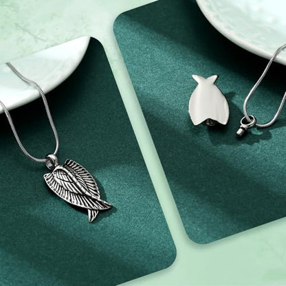 Angel Wings Cremation Jewelry Necklaces Stainless Steel Urn Necklaces for Ashes Memorial Keepsake Pendant for Women Men Gifts With Funnel Kit & Bag - color: Customize