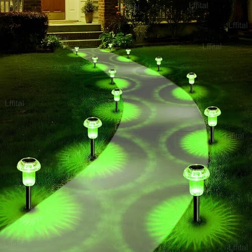 16 Pack Mushroom Halloween Solar Lights Outdoor Green Pathway Decor | Auto On/Off Green Halloween Decorations, Solar Garden Lights Waterproof Yard Lighting for Women Outside Yard Path Landscape - color: Green, size: 16 Pack