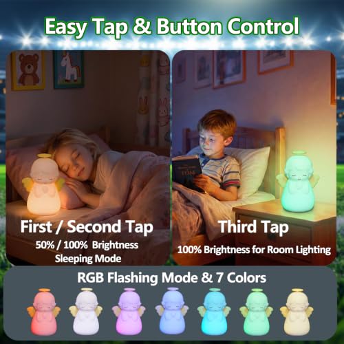 Angel Night Light, Cute Guardian Angel Silicone Lamp with 3 Level Warm Light and RGB Changing, Timer, Nighttime Care Portable Kawaii Bedside Baptism Gifts for Prayer, Toddler, Boys and Girls. - style: Angel