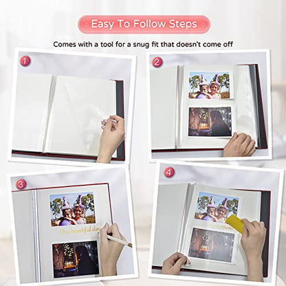 Popotop Large Photo Album Self Adhesive 4x6 5x7 8x10 Scrapbook Album DIY Picture Book,Gifts for Mom,Family Baby and Wedding,with Metal Pen and Plastic Board - color: Red, size: 11.5"x10.6"40pages