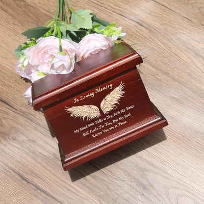 6 Inch Small Wooden Urn for Human Ashes - Keepsake Urn for Men & Women, Funeral Ashes Holder, Wooden Urn Box and Casket with Wing Design - size: Design: Wing