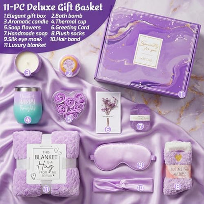 Get Well Soon Gift Baskets for Women,Self Care Gift Package Box, Birthday,Spa & Sympathy Care Package Gifts Set for Mom, Wife, Girlfriend, Sister & Friends - color: Purple