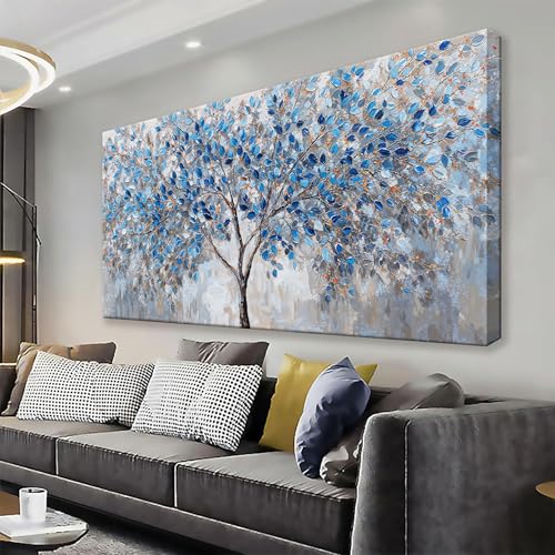 Blue White Canvas Wall Art Decor 24"x48" Tree Modern Wall Art For Bedroom | Abstract Wall Art For Living Room Kitchen Bathroom Office Wall Decor, Modern Wall Decor, Blue White Paintings Wall Decor - color: HX5C, size: 48"L x 24"W