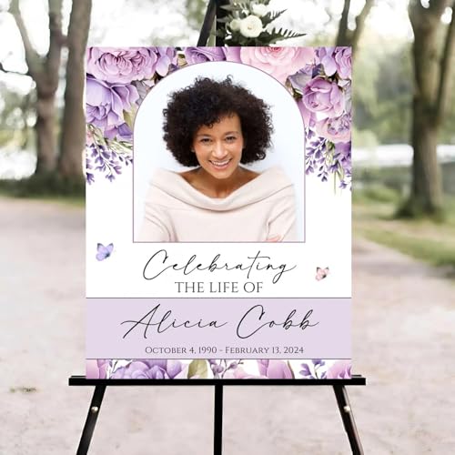Purple Flowers Funeral Welcome Sign, Celebration of Life Welcome Sign, in Loving Memory Sign, Celebration of Life Funeral Sign, Celebration of Life Sign, Memorial Sign with Photo #ghg125 - color: Version #25