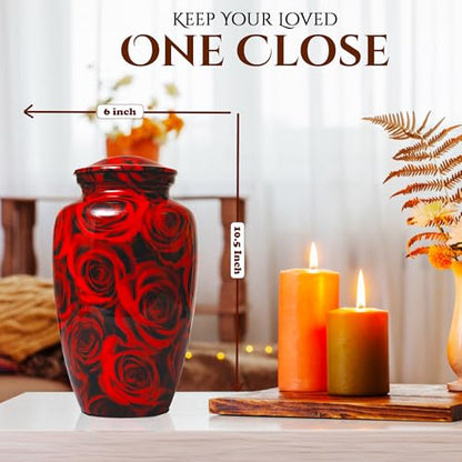 Bhartiyaa Handicraft Red Rose Cremation Urn for Human Ashes – Memorial Urn for Adult Male & Female, Holds Up to 200 lbs, for Home or Burial (Design 9) - size: Adult 200 Ibs