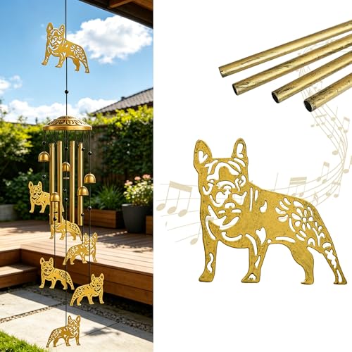 Wind Chimes Outdoor, French Bulldog Tube with S Hook Chime Garden Decor | Housewarming & Mother’s Day Gifts for Women Mom, Outdoor Metal Bulldog Wind Chimes, Decor for Patio Porch Backyard Garden - color: French Bulldog