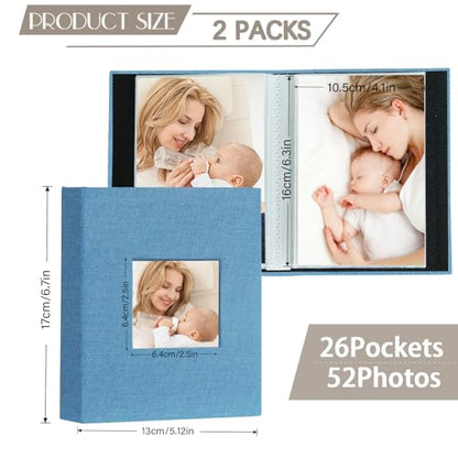 Artmag Mini Photo Album 4x6 50 Pockets 2 Pack, Linen Cover with Front Window Album Each Holds 52 Vertical Photos for Family Wedding Baby Children (Teal) - color: Teal, size: 50 Pockets/2PKS