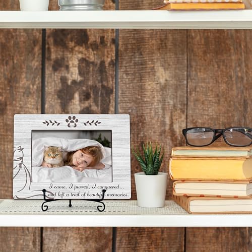Cat Memorial Picture Frame, Cute Pet Wood Photo Frame With Stand, Cat Lover Gifts, Remembrance Sympathy Gifts for Loss of Cat, Left A Trail Of Beautiful Memories Frame -d05